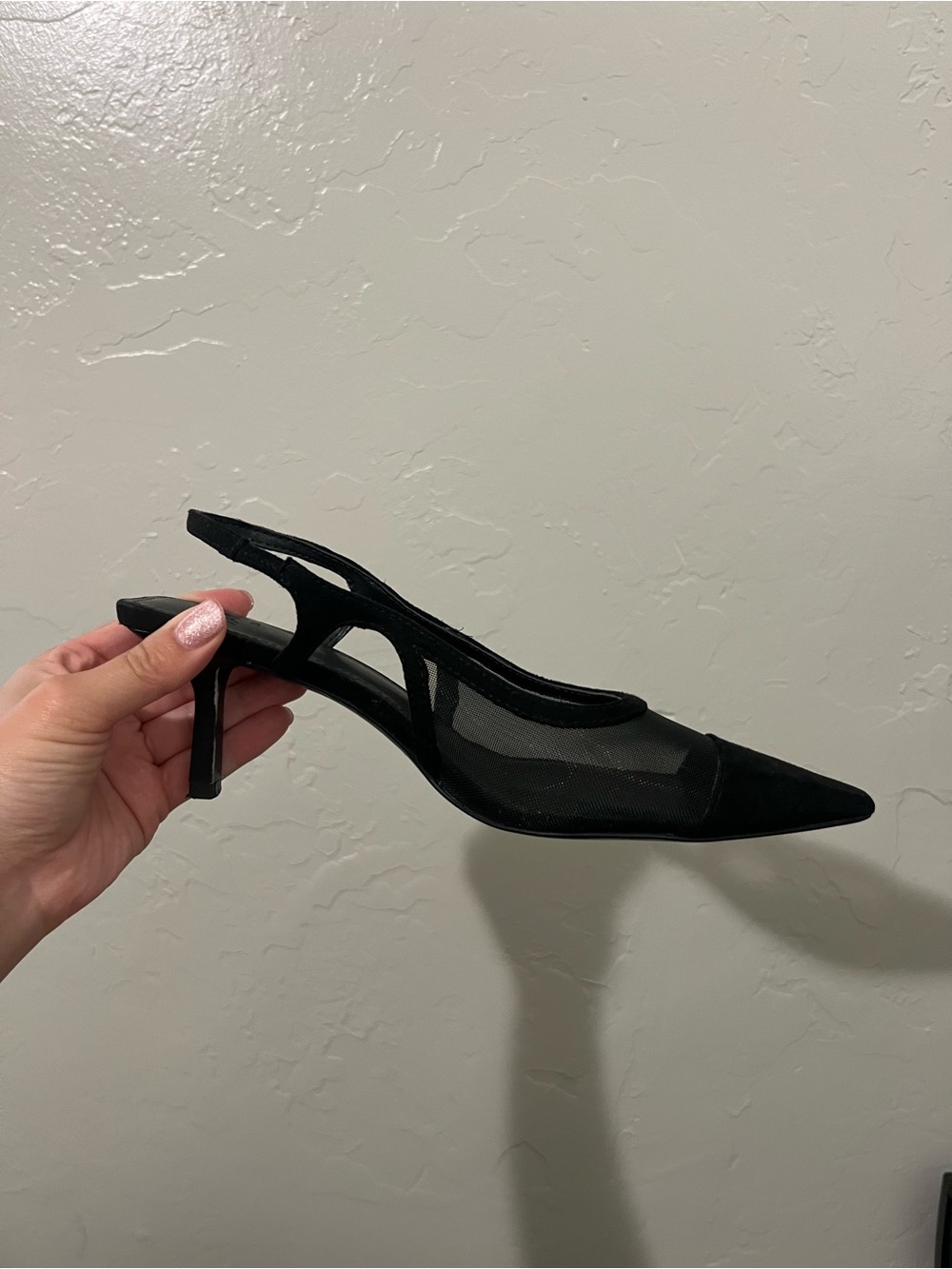 H&M Black Pointed Mesh Slingback Heels